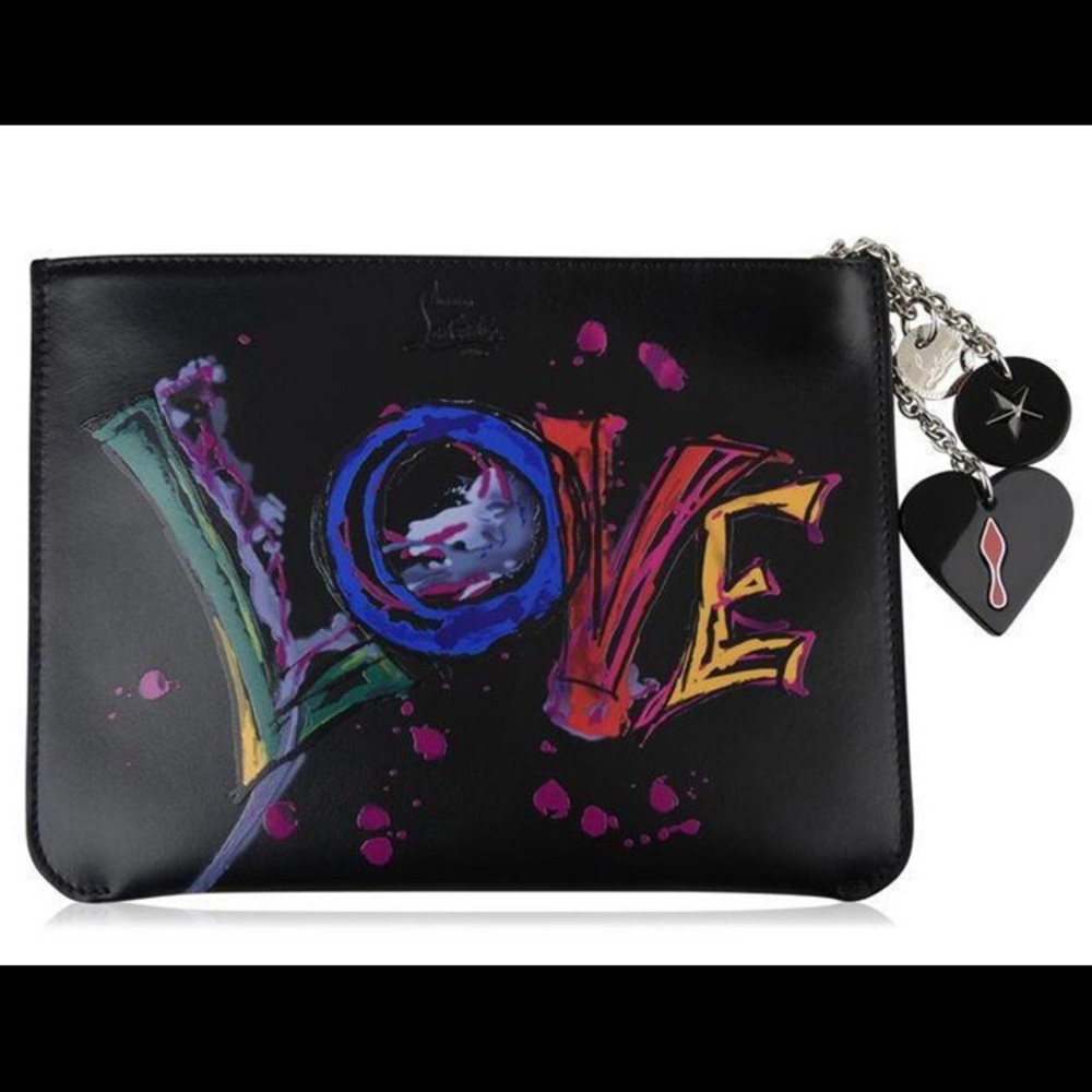 Loubicute Calf Paris Love Charms Clutch Bag